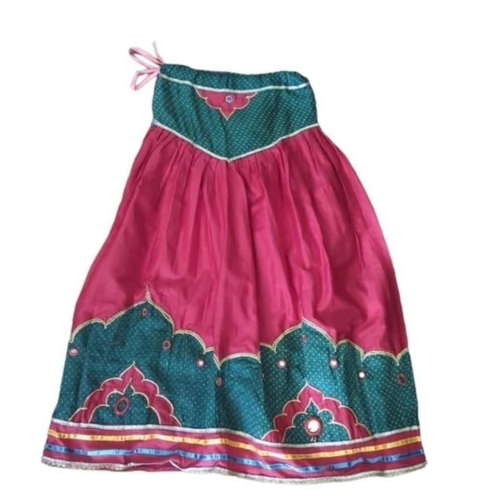Ethnic Embellished hand made magenta/ green indie bohemian fiesta skirt Sz S